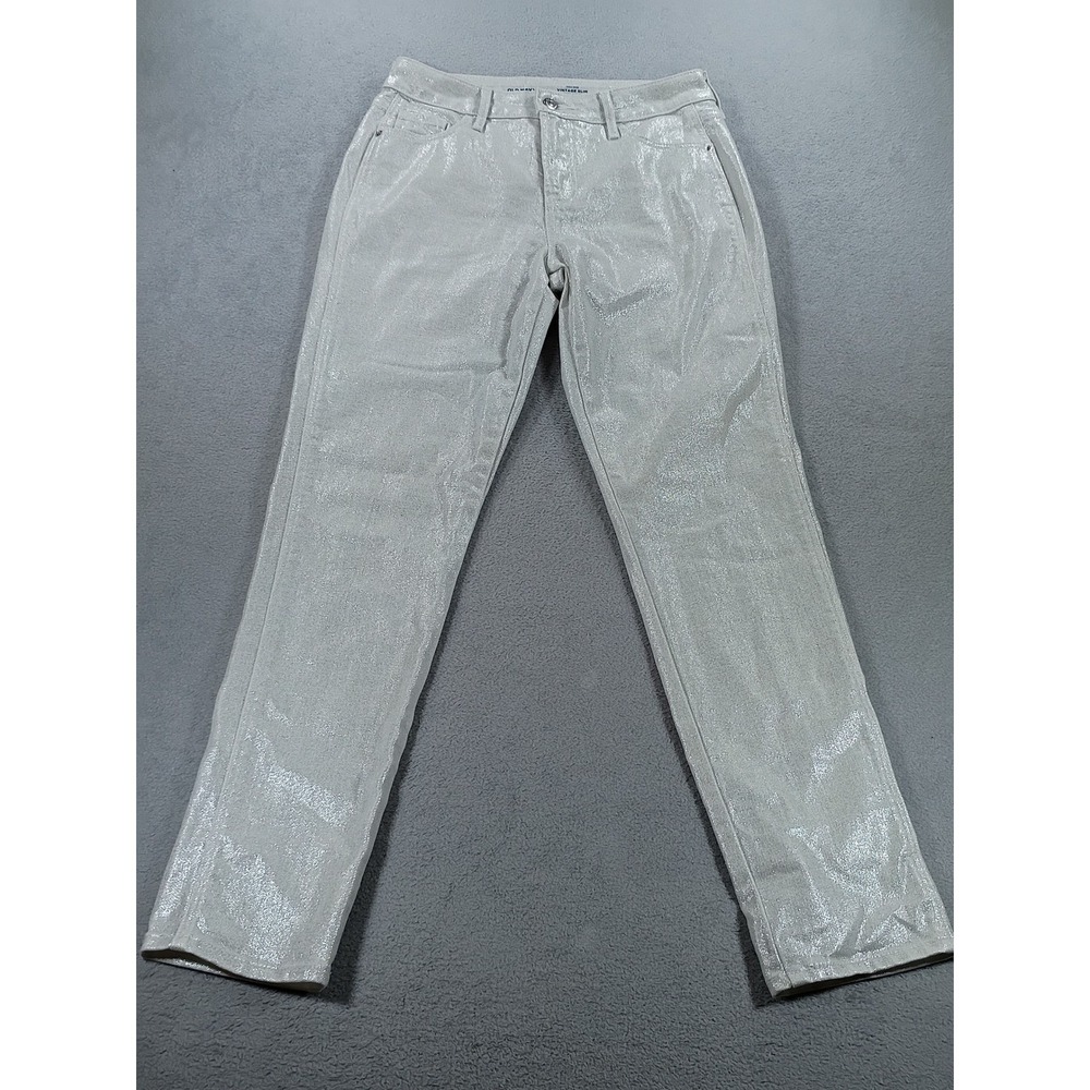 Old Navy Womens High-Rise Vintage Slim Metallic Silver Pants Size 0 Stretch